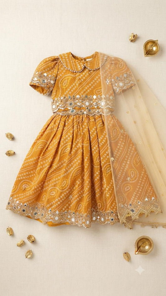 Mustard Bandhani lehnga set