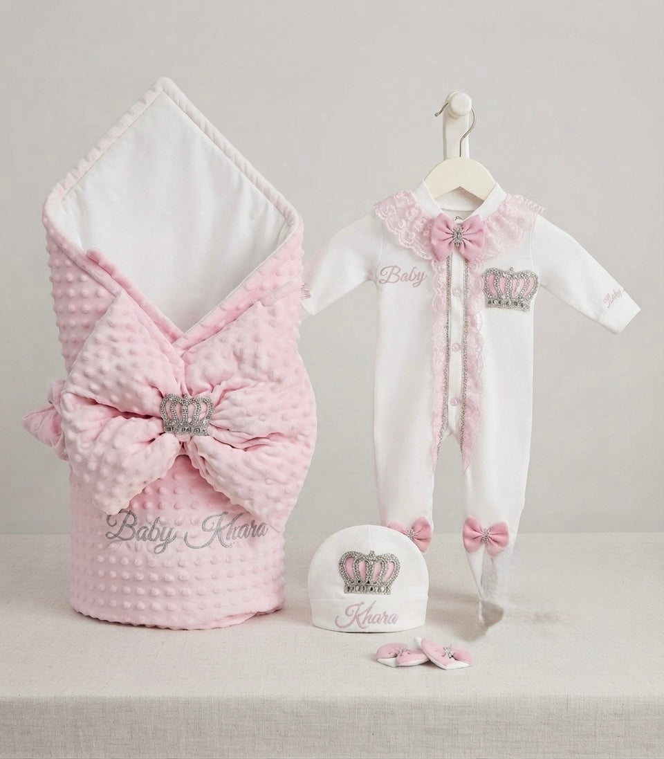 The Dotted Pink Wrap And Romper Combo Set