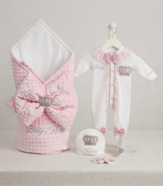The Dotted Pink Wrap And Romper Combo Set