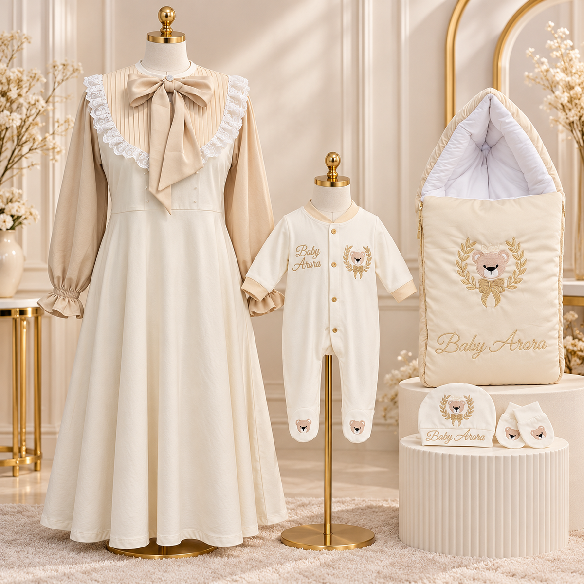 Ivory Bear Mom Baby Set