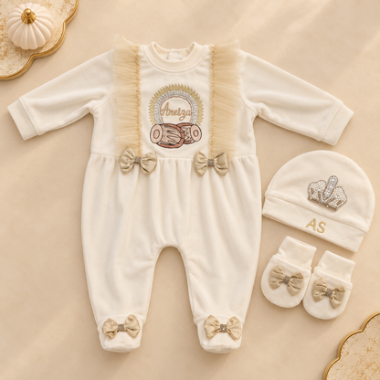 Ivory Gold Bow Romper Set