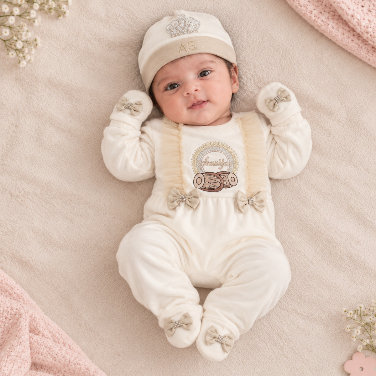 Ivory Gold Bow Romper Set