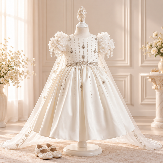 Ivory Pearl Floral Trail Gown