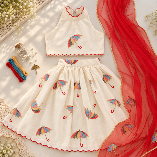 Ivory Umbrella Lehenga Set