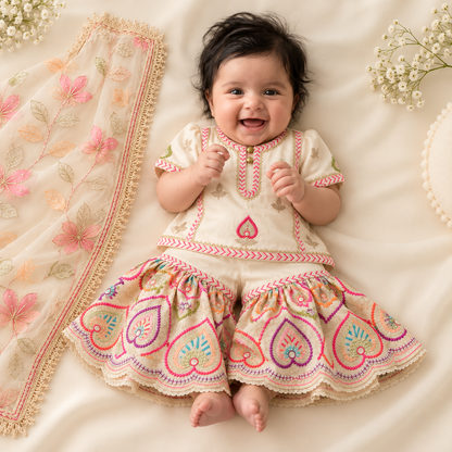 Ivory Pink Paisley Sharara Set