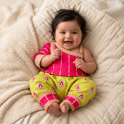 Pink Lime Dhoti Set