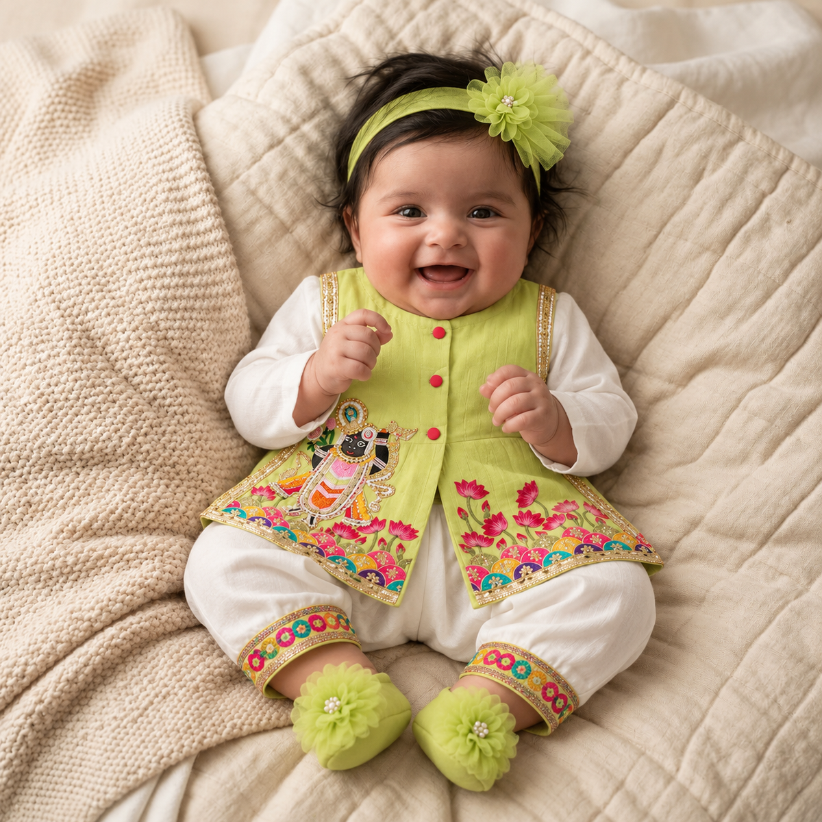 Pista Green Krishna Kurta Set