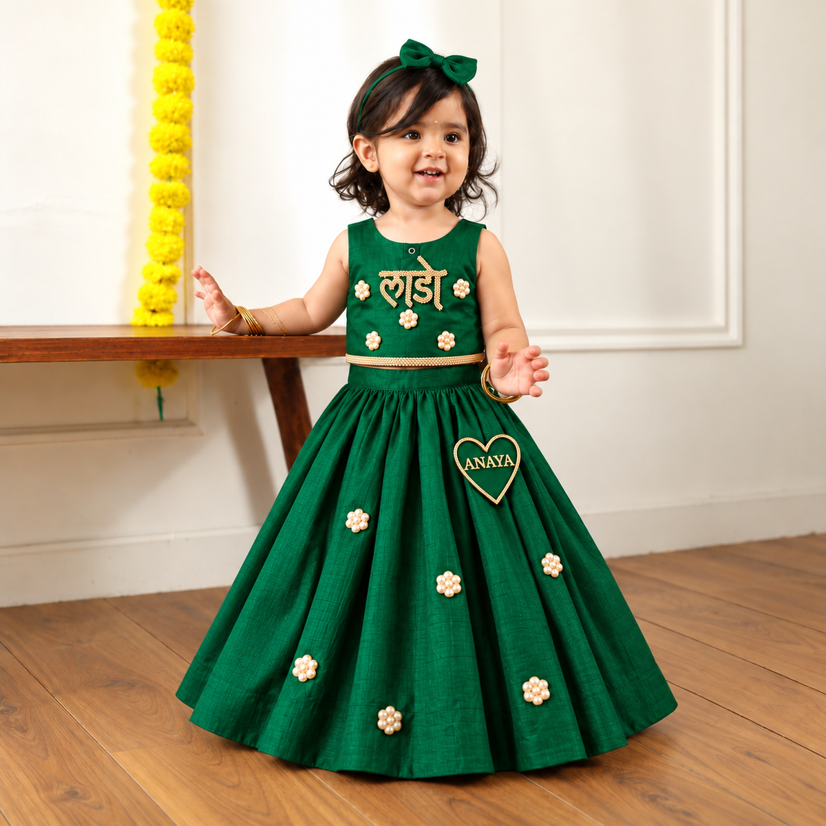 Emerald Green Floral Lehenga Set