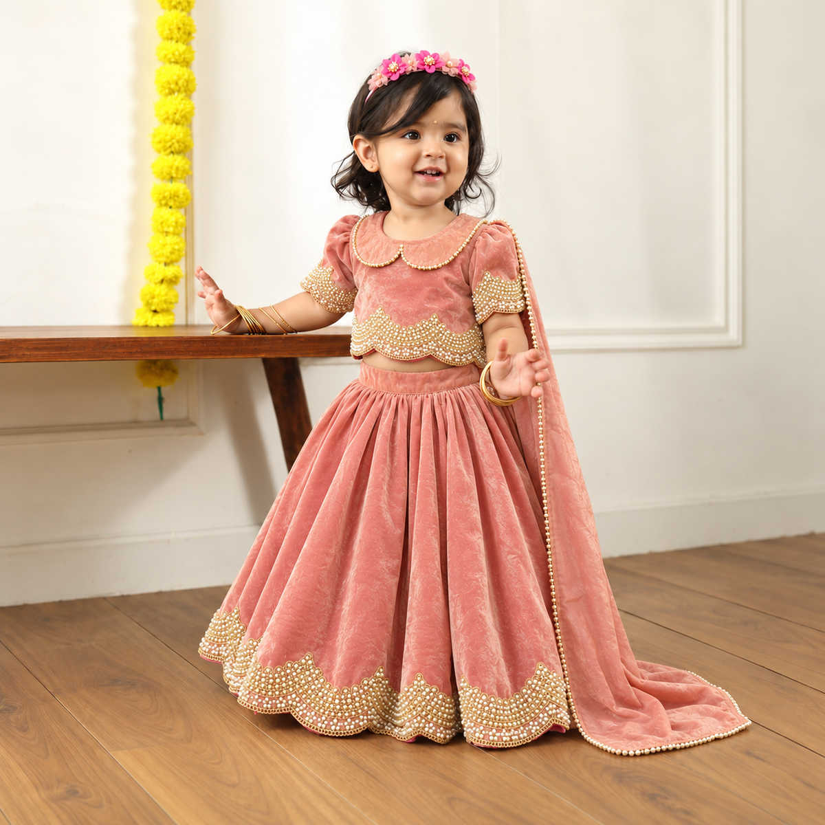 Dusty Rose Pearl Lehenga Set