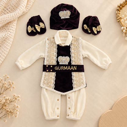 Personalized "Little Prince" Luxury Velvet Romper Set