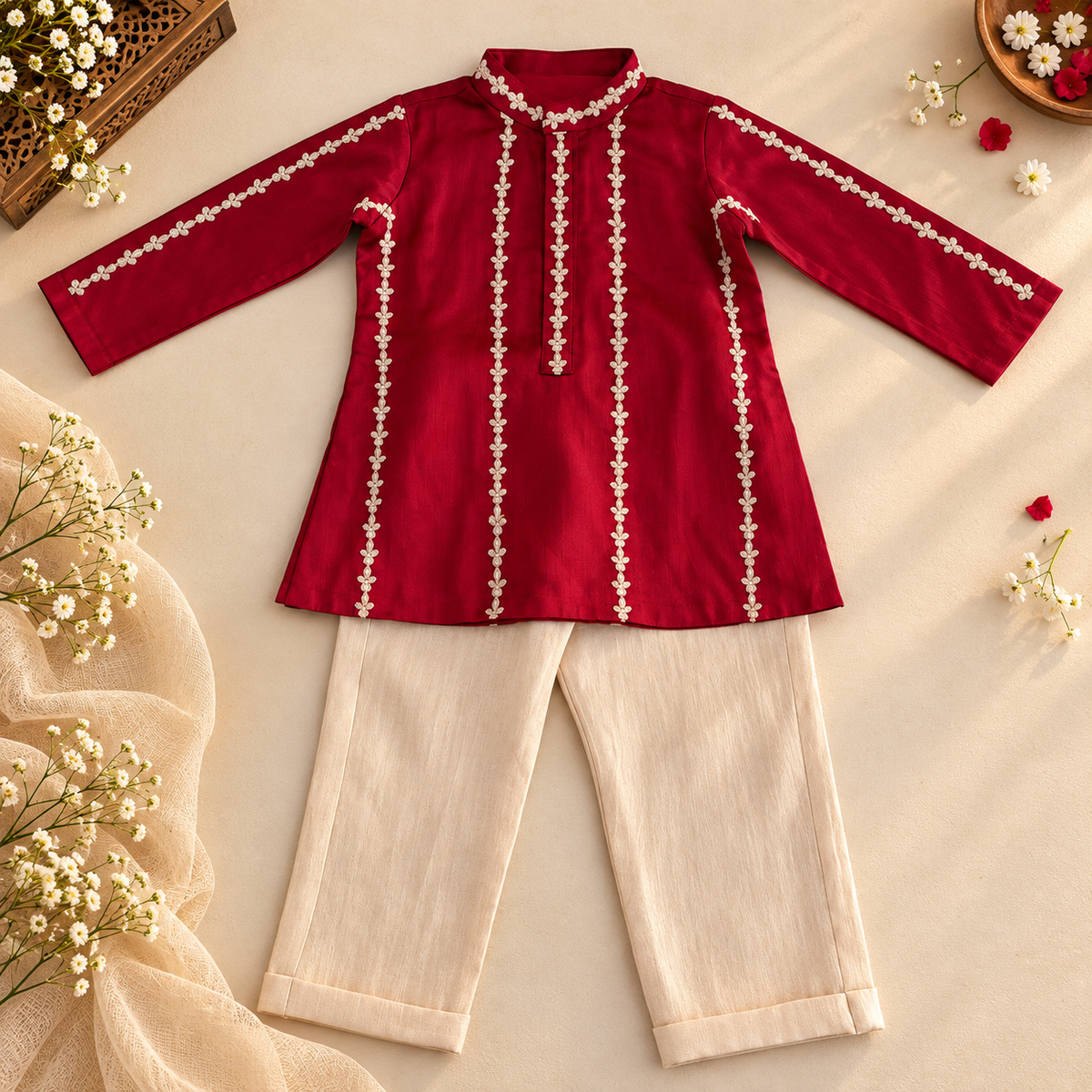Maroon Embroidered Kurta Set