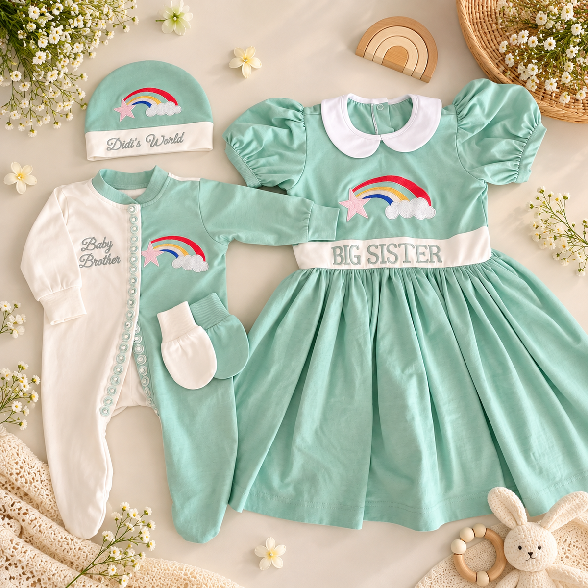 Mint Rainbow Sibling Set
