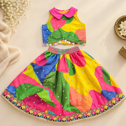 Multicolour Abstract Lehenga Set