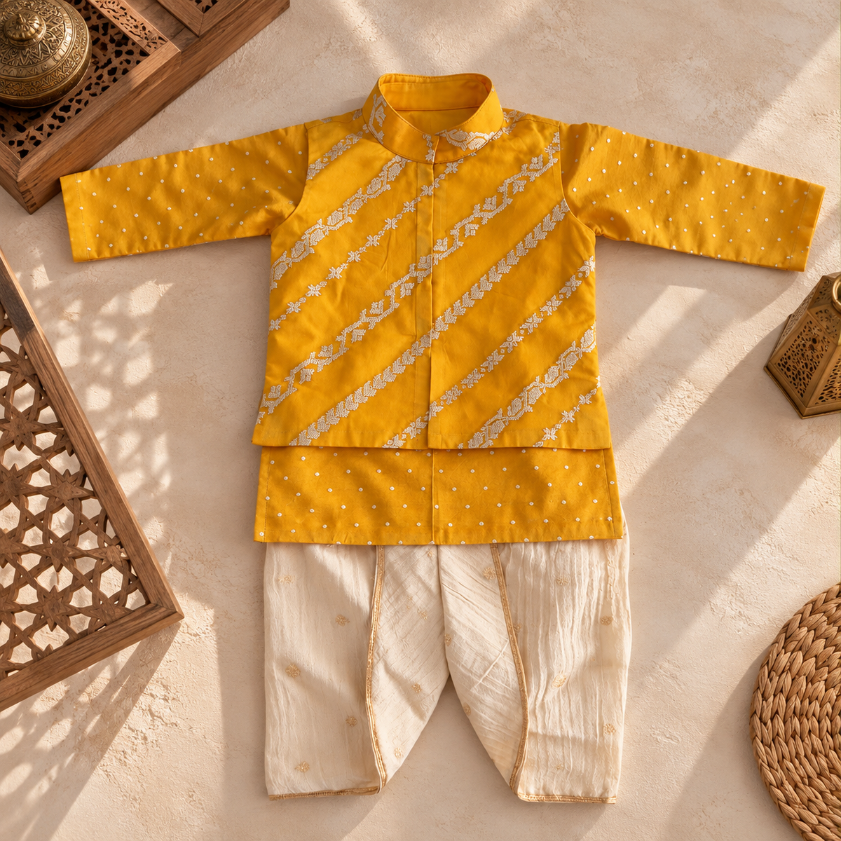 Mustard Embroidered Kurta Set
