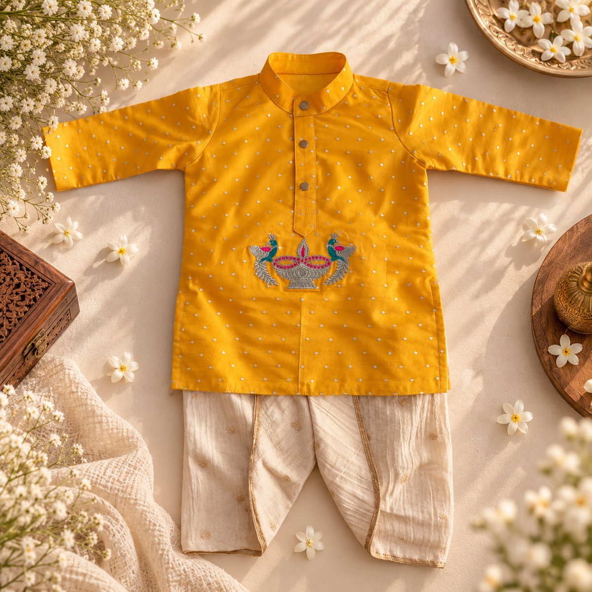 Mustard Embroidered Kurta Set