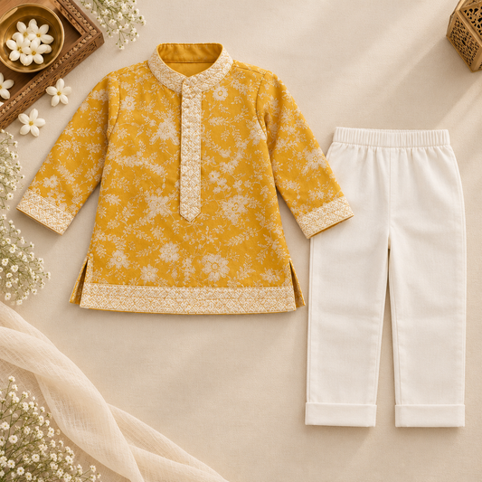 Mustard Floral Kurta Set