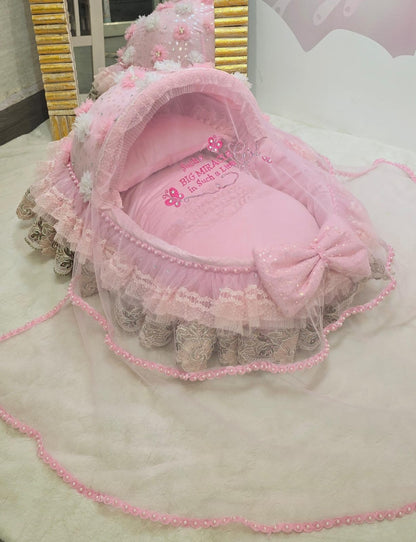 The Princess Cradle: Where Sweet Dreams Bloom.Pink Bassinet