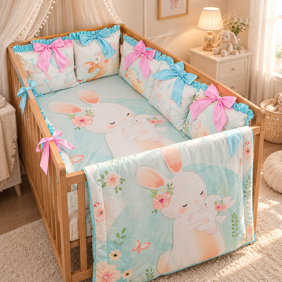 Pastel Bunny Crib Bedding Set