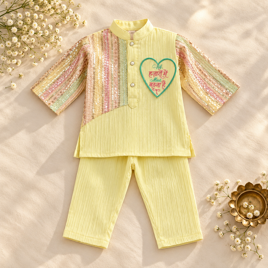 Pastel Colour-Block Kurta Pant Set