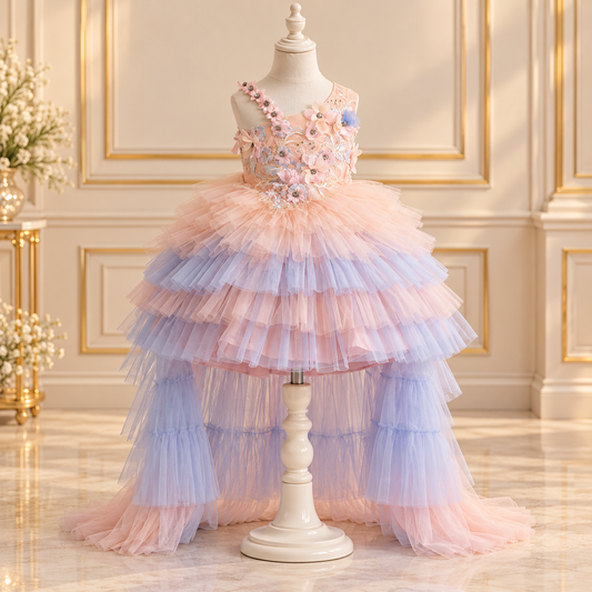 Ombre Pastel Floral Trail Gown