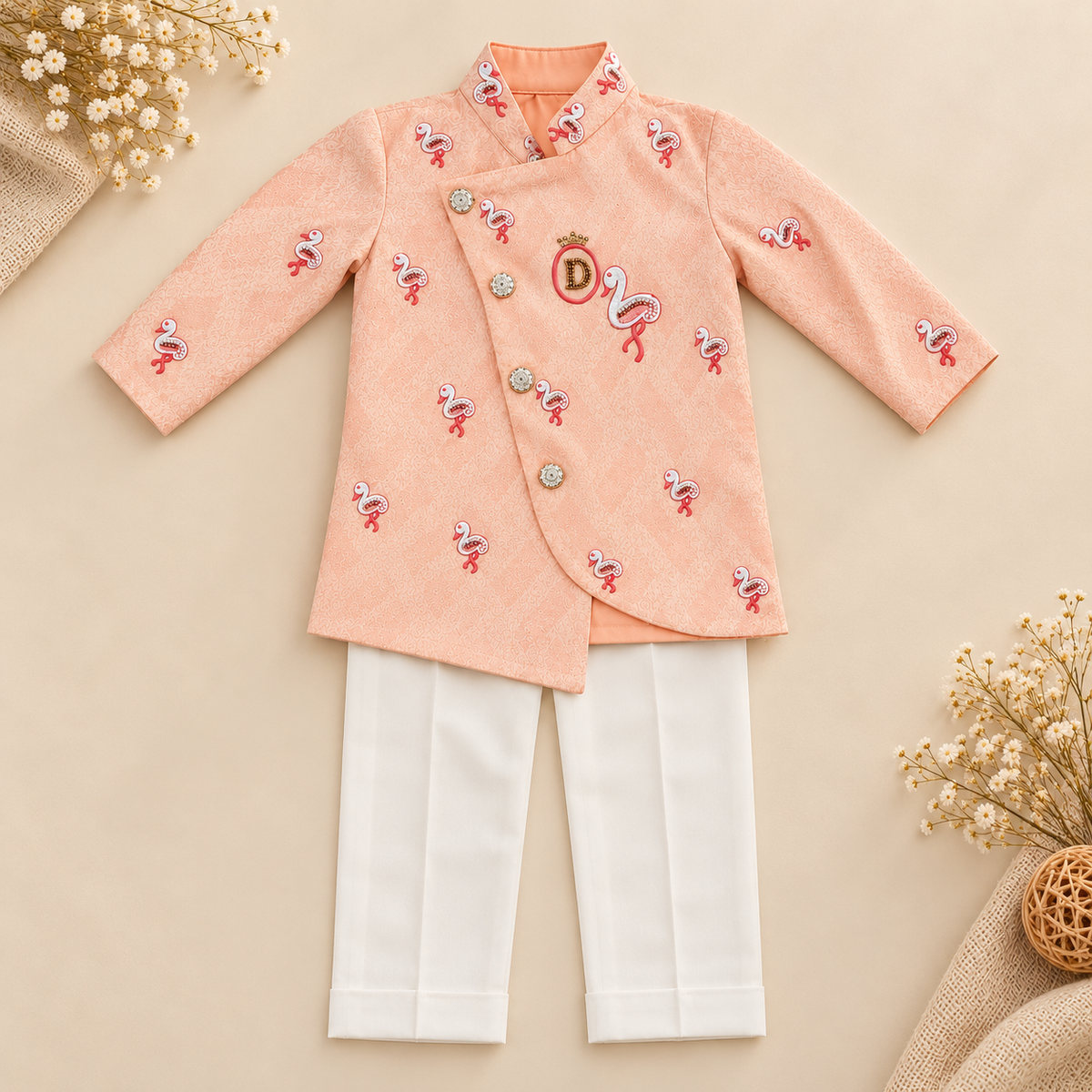 Peach Flamingo Kurta Set