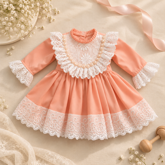 Peach Pearl Lace Frock
