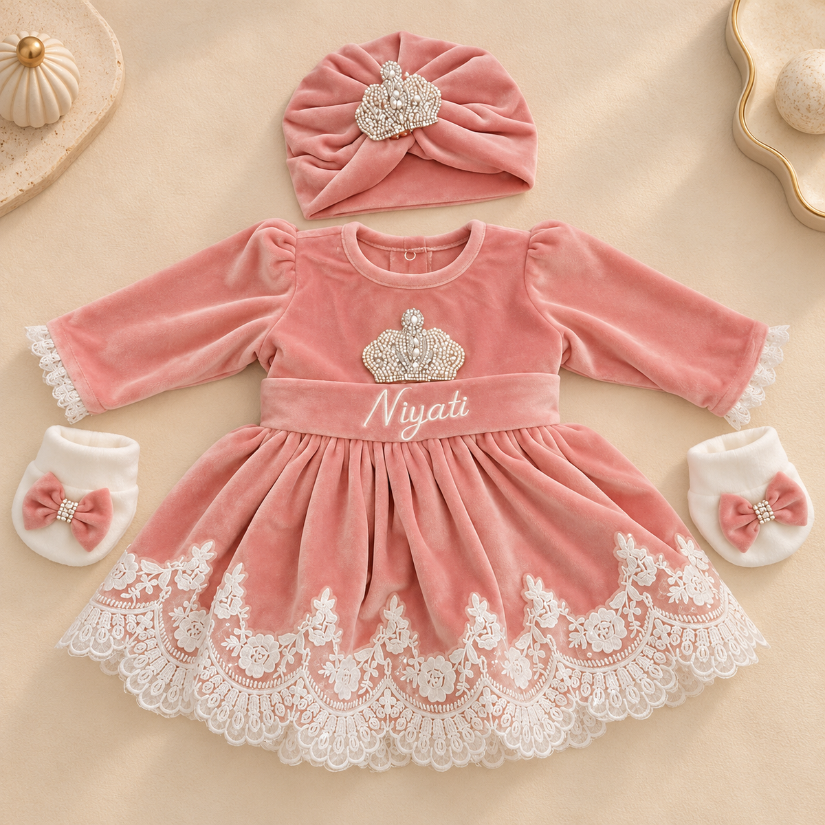 Peach Lace Frock Set