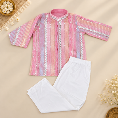 Pink Mirror Work Kurta Set