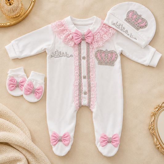 Pink Lace Crown Romper Set