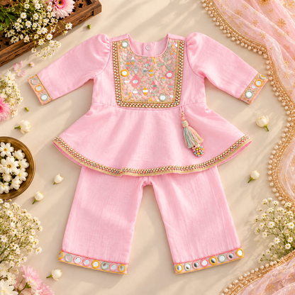 Pink Mirrorwork Peplum Set