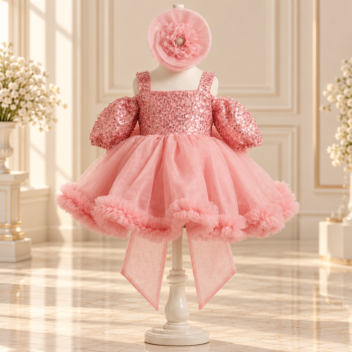 Pink Sequin Bow Dress