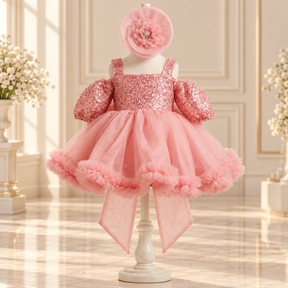 Pink Sequin Bow Dress