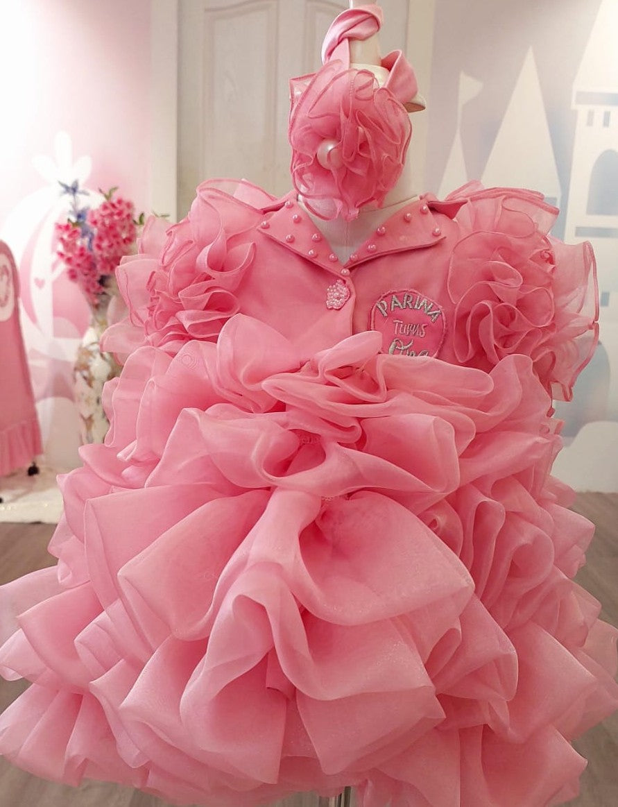 The Pink Flower Party Wear Frock