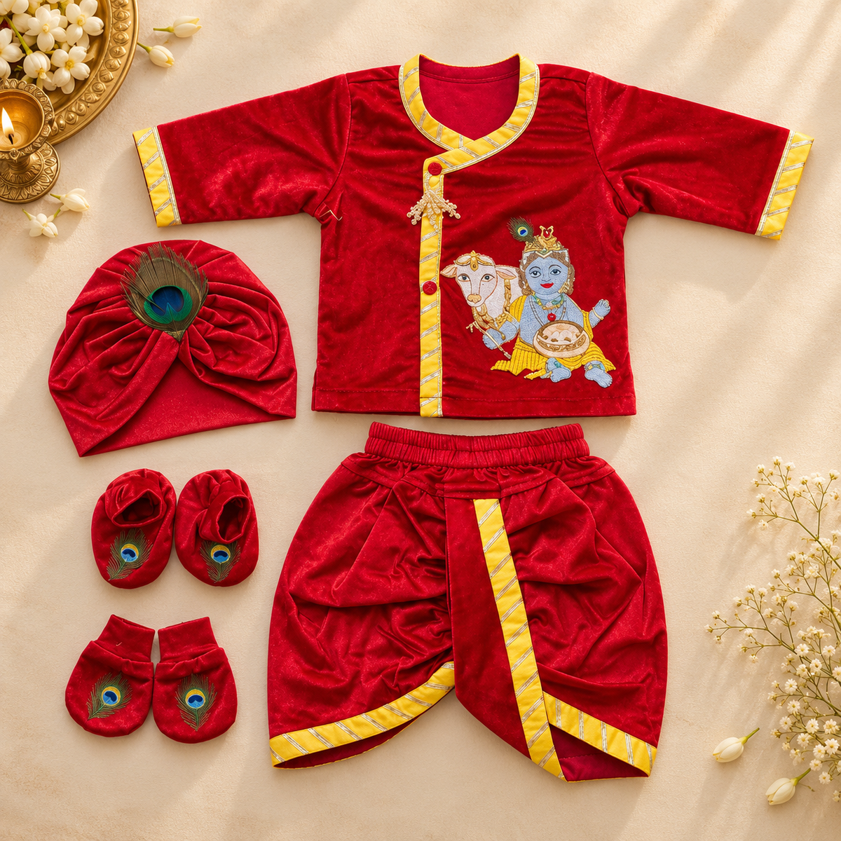 Red Krishna Dhoti Set