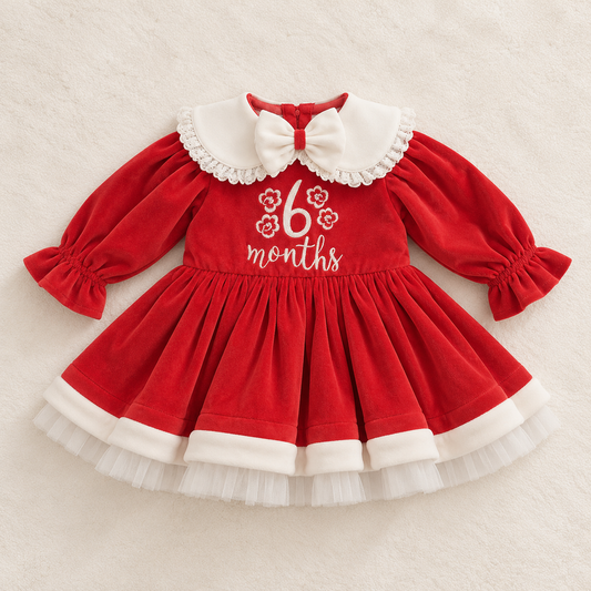Red Six Months Birthday Frock