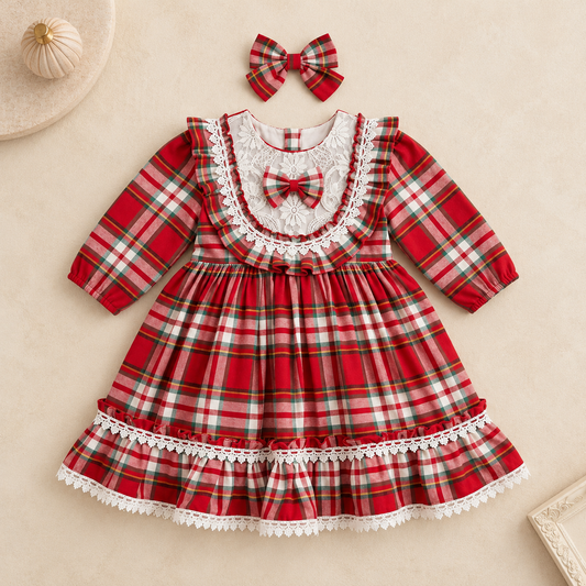 Red Tartan Lace Frock Set
