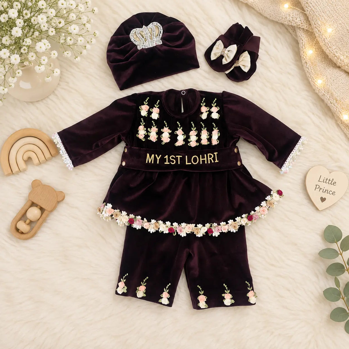 Rose Garden My First Lohri Baby Girl Velvet Outfit Set
