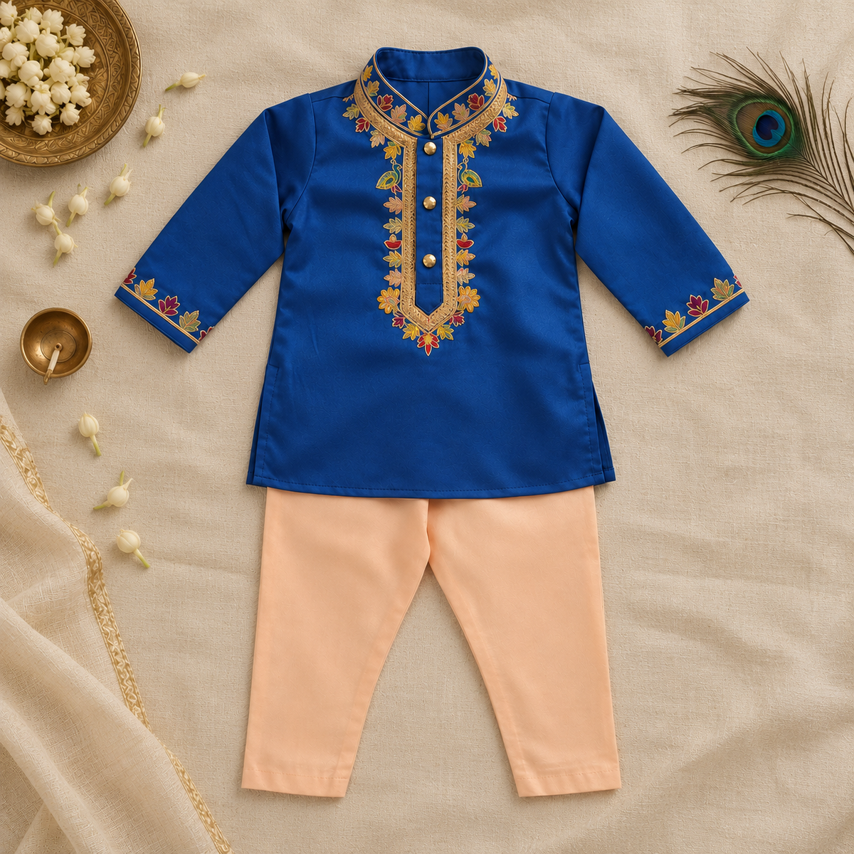 Royal Blue Peach Kurta Set