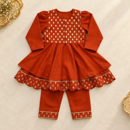 Rust Orange Scallop Suit Set