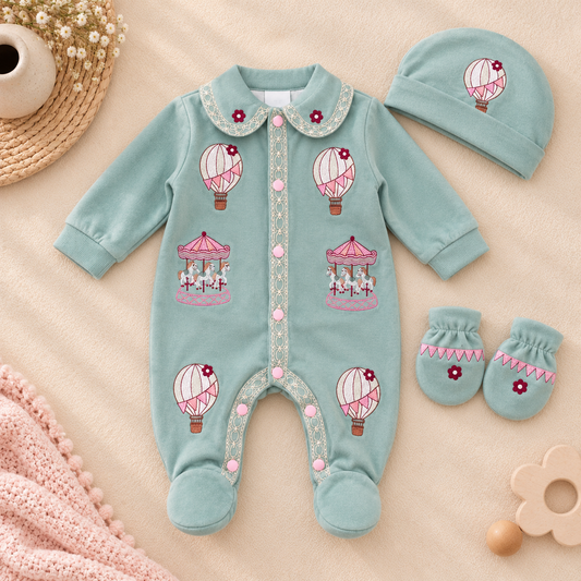 Sage Carousel Baby Romper Set