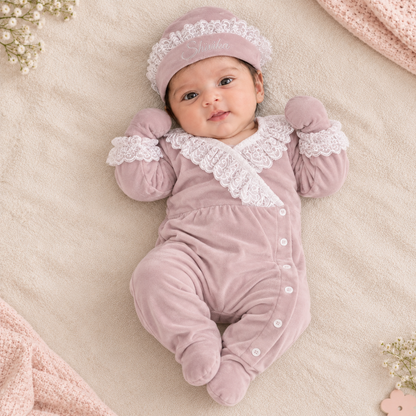 Dusty Pink Lace Roomper Set