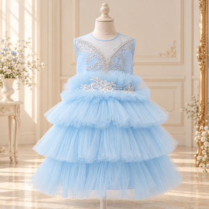 Sky Blue Pearl Embroidered Gown