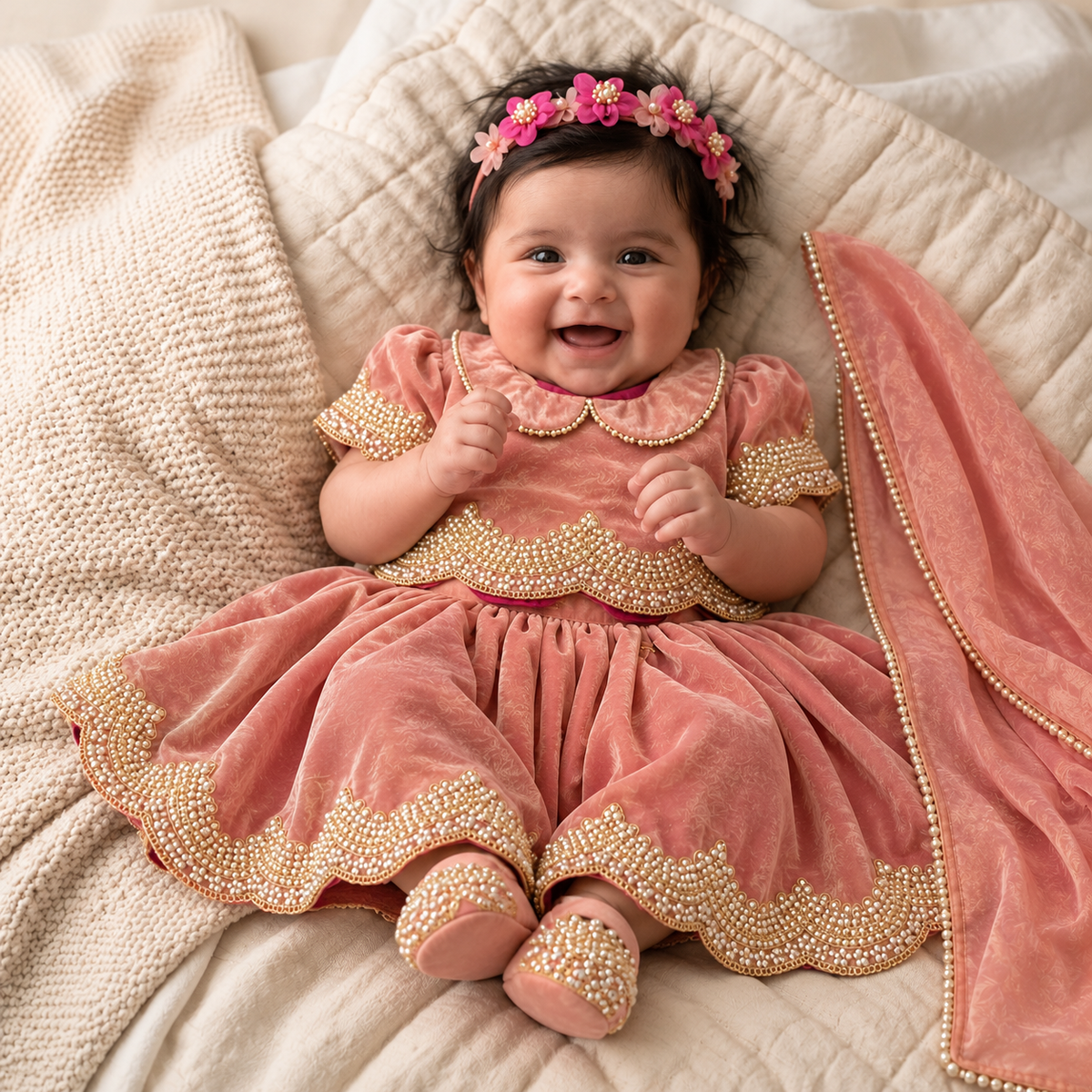 Dusty Rose Pearl Lehenga Set