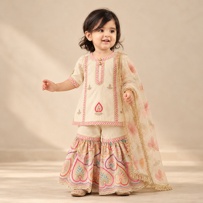 Ivory Pink Paisley Sharara Set