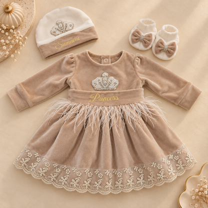 Taupe Princess Lace Frock Set