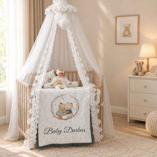 Teddy Bear Lace Crib Bedding Set