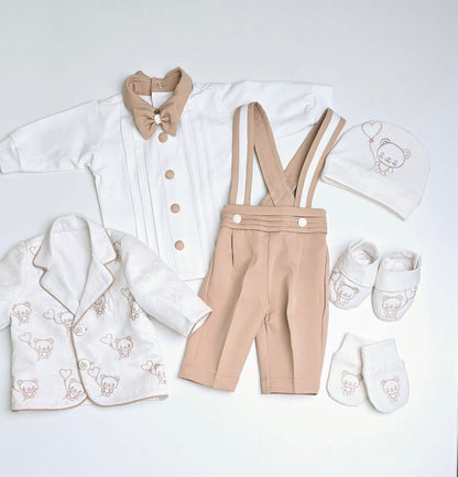 Beige Bear Embroidered Set