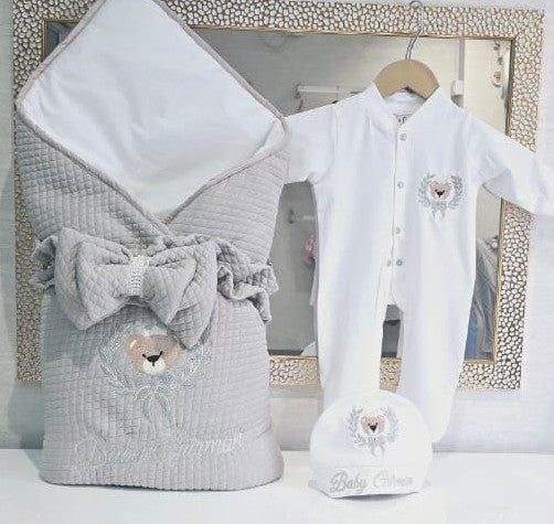 The Grey Check Wrap And Romper Combo Set