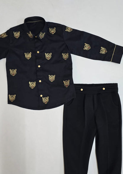 Black Gold Tiger Embroidered Set