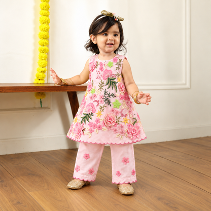 Blush Floral Embroidered Suit Set